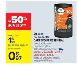Carrefour Drive CARREFOUR ESSENTIAL 20 sacs poubelle offre