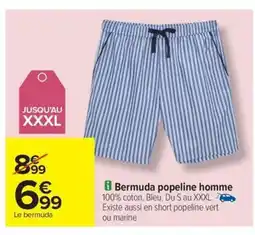 Carrefour Drive Bermuda popeline homme offre