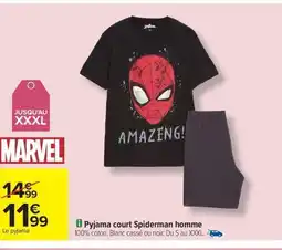 Carrefour Drive Pyjama court Spiderman homme offre