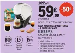 E.Leclerc Pack Machine à Dosette Neo + 2 Boîtes de Café offre