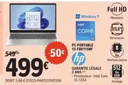 E.Leclerc PC PORTABLE 15-FD0115NF offre