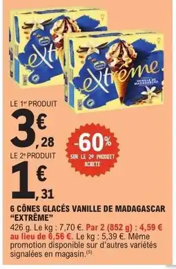 E.Leclerc 6 CÔNES GLACÉS VANILLE DE MADAGASCAR “EXTRÊME” offre
