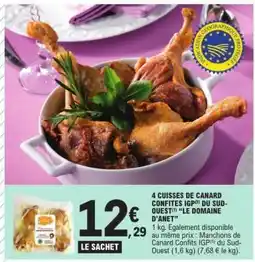 E.Leclerc 4 CUISSES DE CANARD CONFITES IGP DU SUD-OUEST LE DOMAINE D'ANET offre
