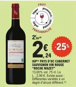E.Leclerc IGP PAYS D'OC CABERNET SAUVIGNON VIN ROUGE 'ROCHE MAZET' offre