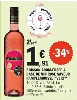 E.Leclerc Boisson aromatisée à base de vin rosé saveur pamplemousse 'Very' offre
