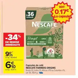 Carrefour Drive NESCAFÉ FARMERS ORIGINS Capsules de café offre