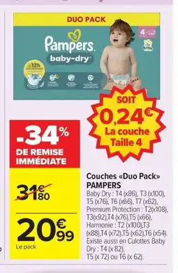 Carrefour Drive PAMPERS Couches Duo Pack offre