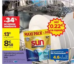 Carrefour Drive SUN Capsules lave-vaisselle Maxi pack offre