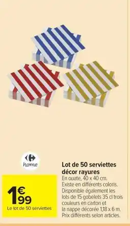 Carrefour Drive Lot de 50 serviettes décor rayures offre