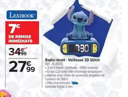 Carrefour Drive Radio réveil Veilleuse 3D Stitch offre