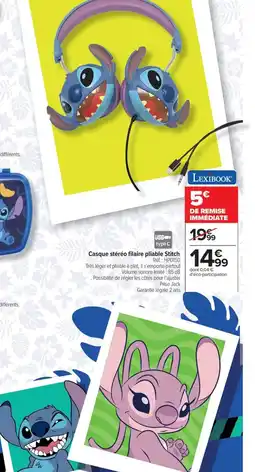 Carrefour Drive Casque stéréo filaire pliable Stitch offre