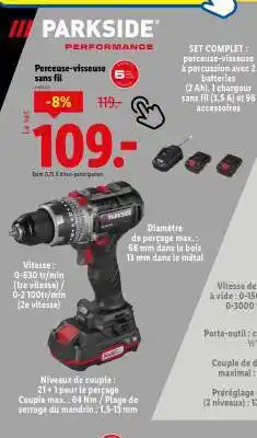 Lidl Perceuse-visseuse sans fil PARKSIDE PERFORMANCE offre