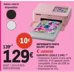 E.Leclerc IMPRIMANTE PHOTO SELPHY CP1500 offre