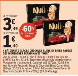 E.Leclerc 4 BÂTONNETS GLACÉS CHOCOLAT BLANC ET BAIES ROUGES DES MONTAGNES SCANDINAVES “NUII” offre