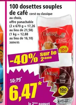 Norma DELUXE 100 dosettes souples de café corsé ou classique offre