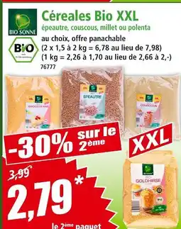 Norma Bio Sonne Céréales bio xxl épeautre, couscous, millet ou polenta offre