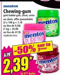 Norma Mentos Chewing-gum goût bubble gum, citron, cerise offre