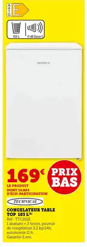 Hyper U TECHNICAL Congelateur table top 103 l offre