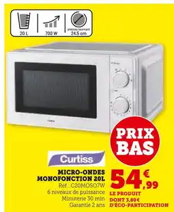 Hyper U CURTIS Micro-ondes monofonction 20L offre