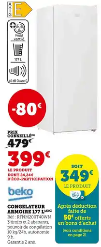 Hyper U Beko Congélateur armoire 177 L offre