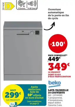 Hyper U beko LAVE-VAISSELLE 14 COUVERTS offre