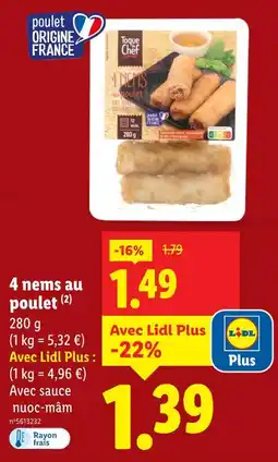 Lidl TOQUE CHEF 4 nems au poulet offre