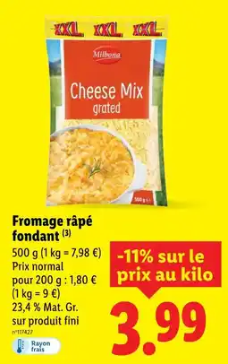 Lidl MILBONA Fromage râpé fondant offre