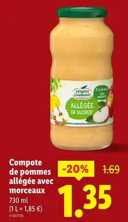 Lidl Compote de pommes allégée avec morceaux offre