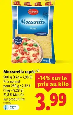 Lidl MILBONA Mozzarella rapée offre