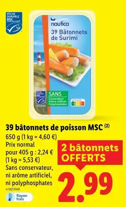 Lidl nautica 39 bâtonnets de poisson msc offre