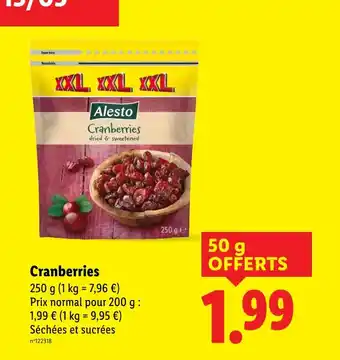 Lidl ALESTO Cranberries offre