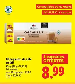Lidl Bellarom 48 capsules de café au lait offre