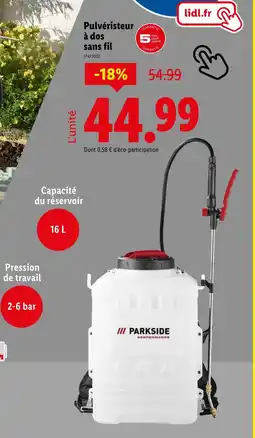 Lidl PARKSIDE Pulvérisateur à dos sans fil offre