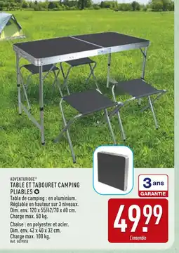 ALDI ADVENTURIDGE Table et tabouret camping pliables offre