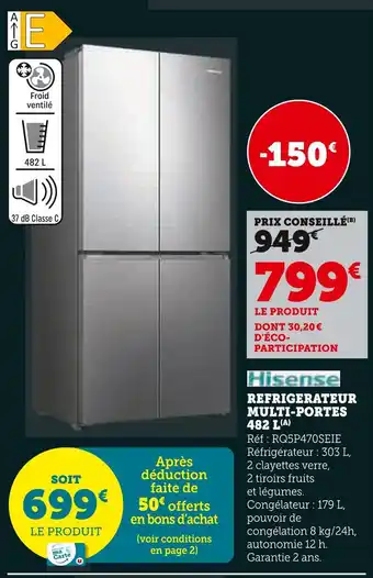 Super U HISENSE Réfrigérateur multi-portes 482 l offre