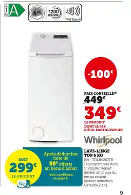 Super U WHIRLPOOL Lave-linge top 6 kg offre