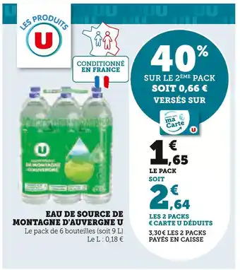 U Express U Eau de source de montagne d'Auvergne offre