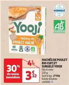 Auchan Yooji - hachés de poulet bio cuit et surgelé offre