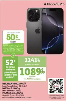 Auchan Apple - iphone 16 pro 128 go offre