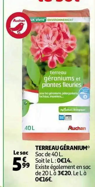 Auchan Direct Terreau Géranium offre
