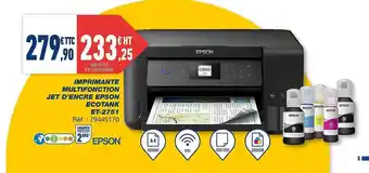 Bureau Vallée Imprimante Multifonction Jet D'encre Epson Ecotank Et-2751 offre