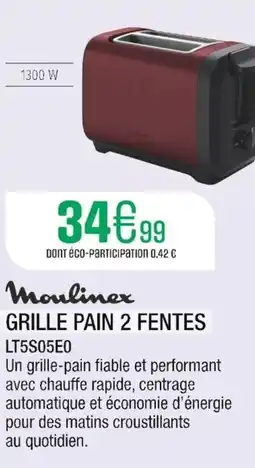 Extra MOULINEX Grille pain 2 fentes lt5s05e0 offre
