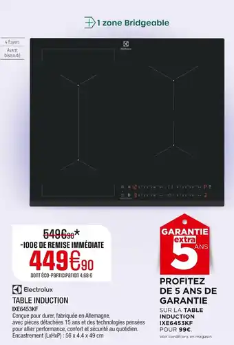 Extra ELECTROLUX Table induction ixe6453kf offre
