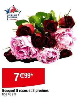 Carrefour Fleurs de France Bouquet 8 roses et 3 pivoines offre