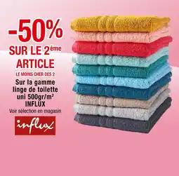 Carrefour Influx -50% sur le 2Ăšme article sur la gamme linge de toilette uni 500gr/m2 Influx offre