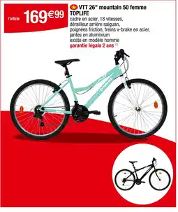 Carrefour TOPLIFE VTT 26” mountain 50 femme offre