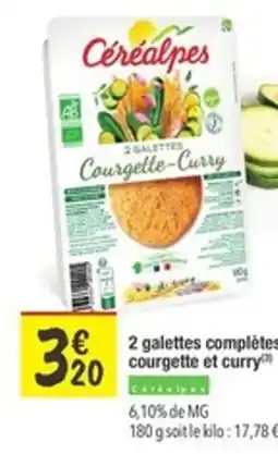 Les Comptoirs de la Bio CEREALPES 2 galettes complètes courgette et curry offre