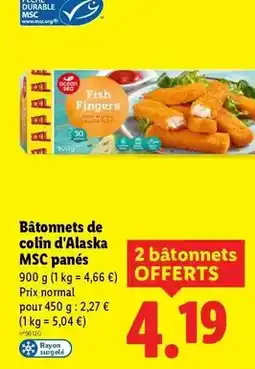 Lidl Ocean sea - batonnets de colin d'alaska msc panés offre