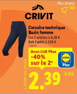 Lidl CRIVIT Corsaire technique Basic femme offre