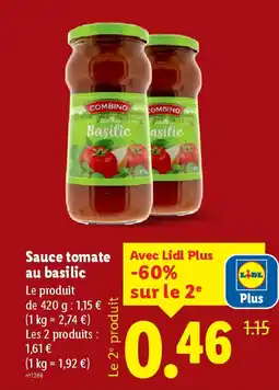 Lidl COMBINO Sauce tomate au basilic offre